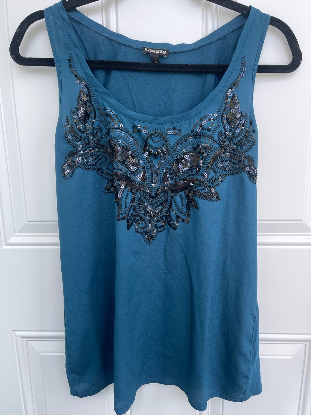 Express Teal Beaded Sequin Embroidered Scoop Neck Tank Medium